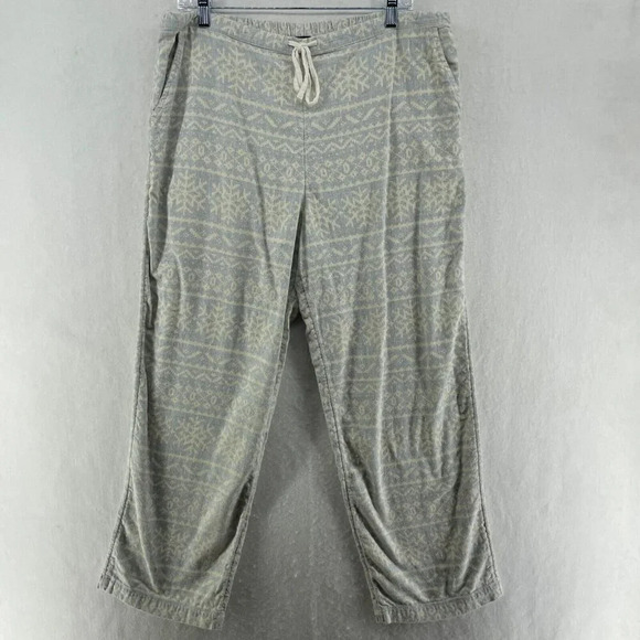 Talbots Pajama Pants Womens L Blue Ivory Snowflake Print Loungewear Pull On - Picture 1 of 10